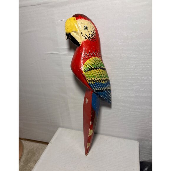 Hand Carved Wooden Parrot 12" Tall Philippines Vintage Garden Tropical - Picture 4 of 14